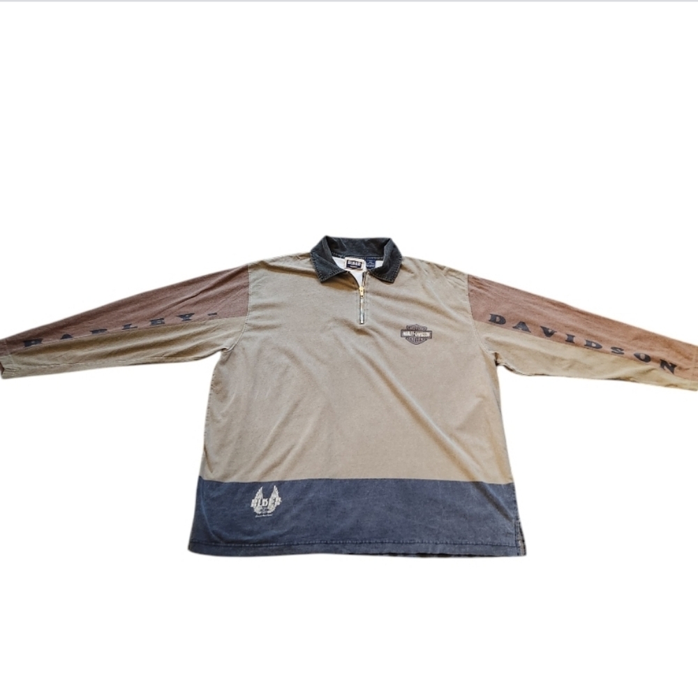 Harley-Davidson Tan and Black Long Sleeve Shirt